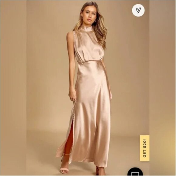 lulus Classic Elegance Mock Neck Sleeveless Satin Gown Womens Extra Small - Picture 1 of 11